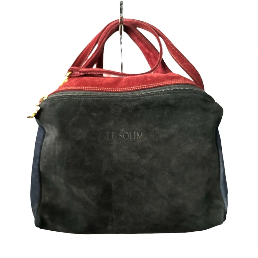 LE SOLIM Classic Italian Suede Burgundy Black Suede Hand/Crossbody Bag Vintage - Picture 1 of 10